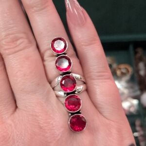 Silver and Red Gemstone Ring